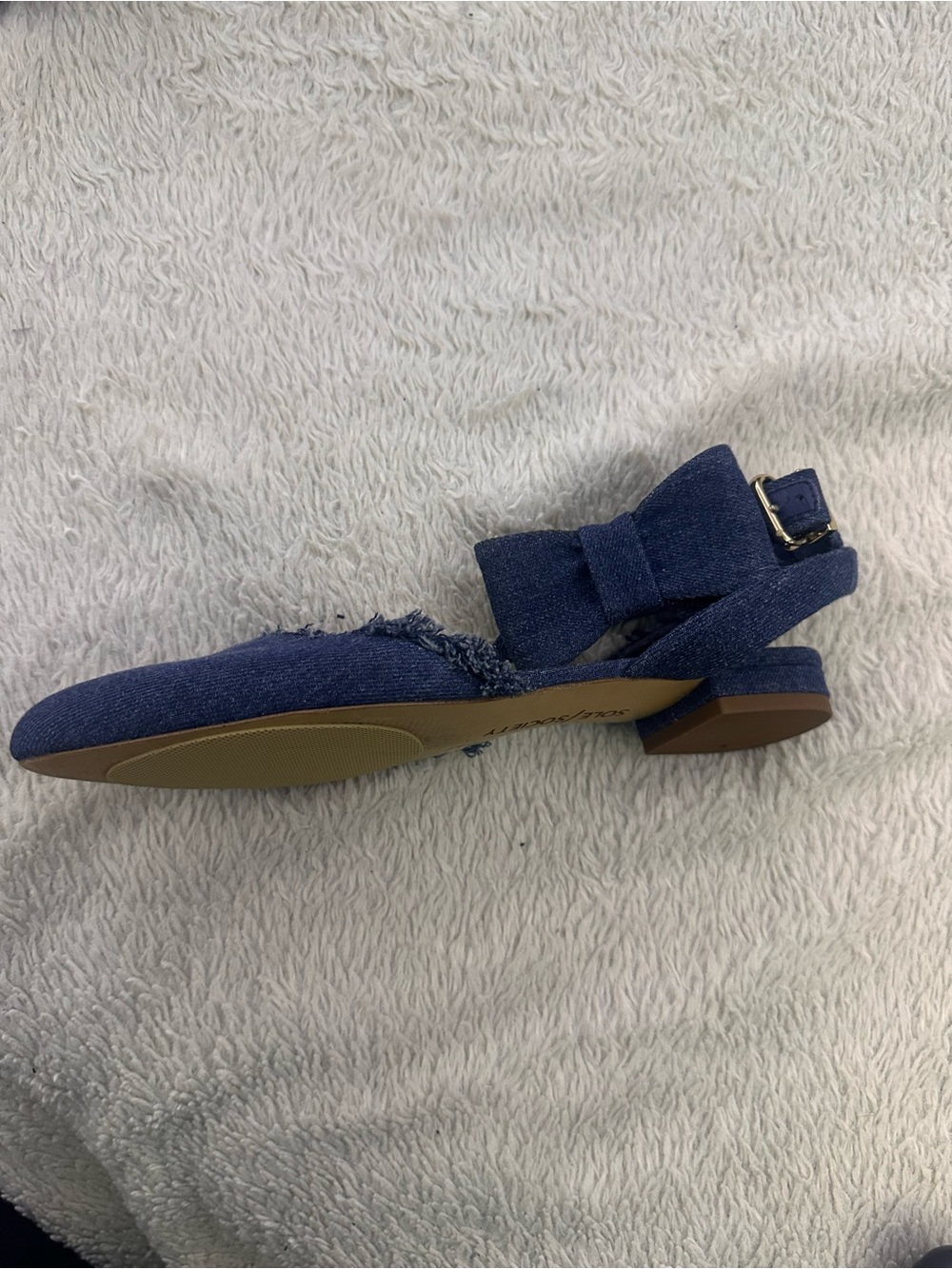 Sole Society Navy Denim Pointed-Toe Ankle Strap Flats 6 1/2/37 - Picture 2 of 4